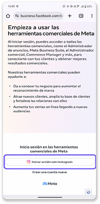 Login page for Meta's business tools, featuring Instagram sign-in option prominently.